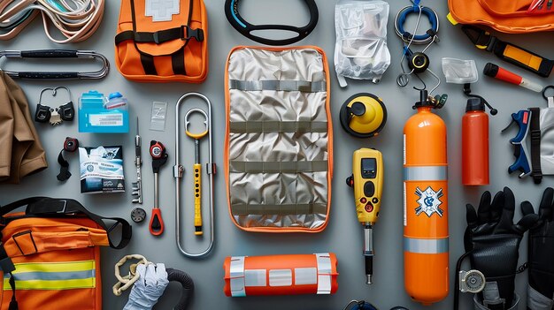 Emergency Equipment on Flat Background