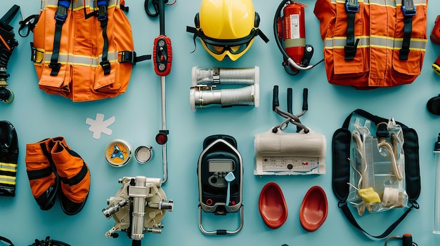 Photo emergency equipment on flat background