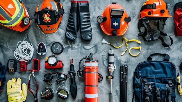 Photo emergency equipment on flat background