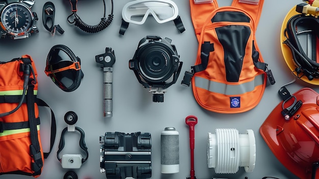 Photo emergency equipment on flat background