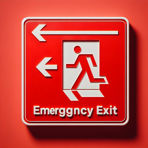 An emergency exit sign indicating the nearest exit route in case of evacuation from the emergency d