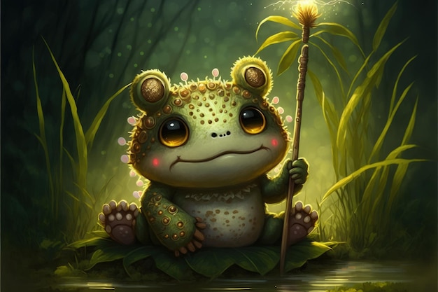 Emerging from a gloomy environment the adorable being created from enchanted marshland in the lush jungle Fantasy concept Illustration painting Generative AI