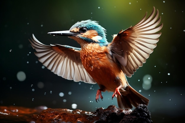 Emerging from the water a female kingfisher in closeup Generative Ai