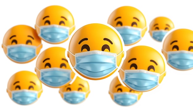 Photo emoji emoticons with face masks covid19 coronavirus concept isolated with white highlights