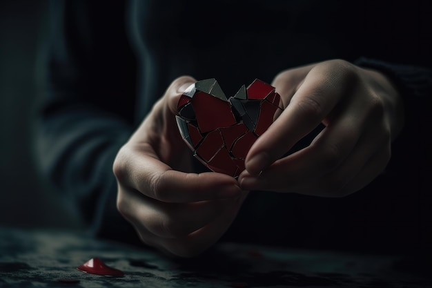 Emotion of Heartbreak Person Holding a Broken Heart