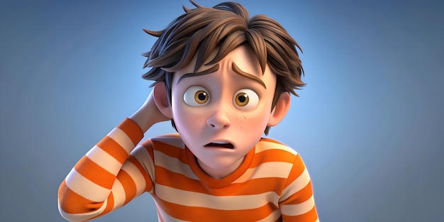 Photo emotional expression of an upset boy 3d cartoon style