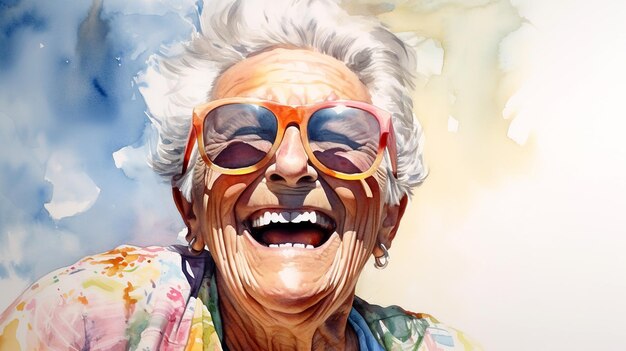 Emotional face of happy senior woman Fun and joy in retirement Portrait of a beautiful elderly woman