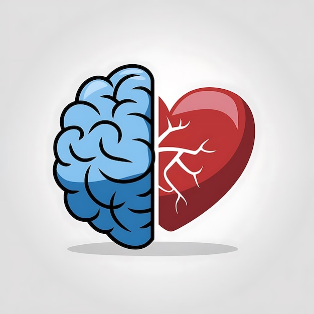 Photo emotional intelligence heart and brain contrast illustration