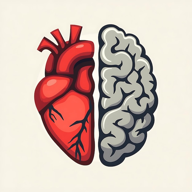 Emotional Intelligence Heart and Brain Contrast Illustration