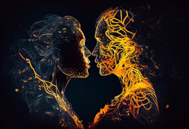 Emotional kissing of woman and man illustration AI is generative