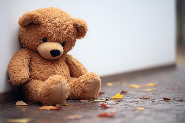 Emotional solitude Childs teddy bear alone looking sad and disappointed