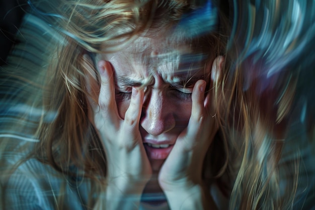 Emotional Stress and Anxiety Depicted Through Abstract Photography of Woman with Distressed Expression