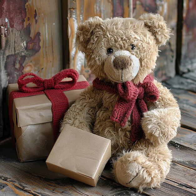 Photo emotional surprise gift a teddy bear expressing love and emotions on christmas day ai