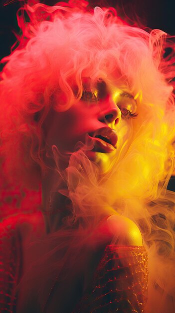 Emotive cinematic smoke woman portrait cine still image colorful