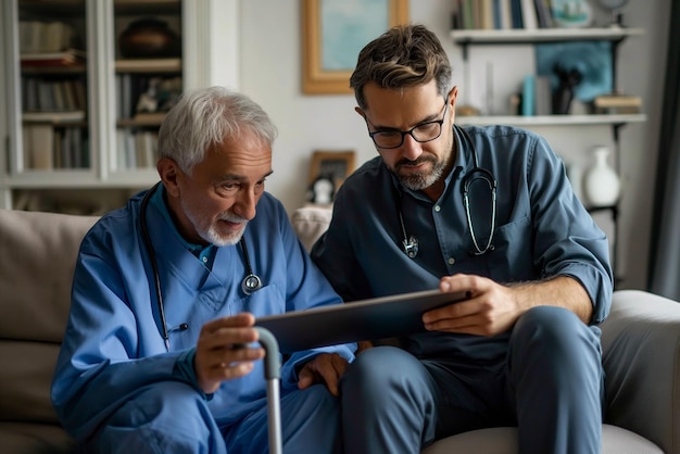 Empathetic Nurse Providing Comfort and Care During a Home Health Visit to an Elderly Man