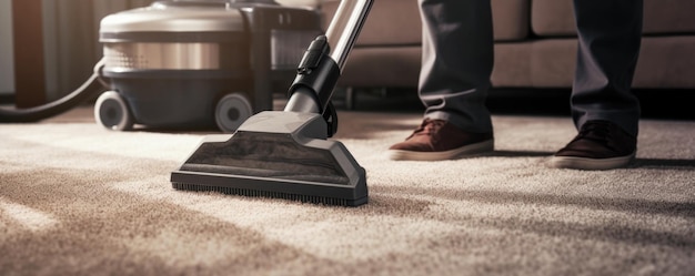 An Employee From A Dry Cleaners Service Diligently Removing Dirt From A Carpet In A Residential Setting