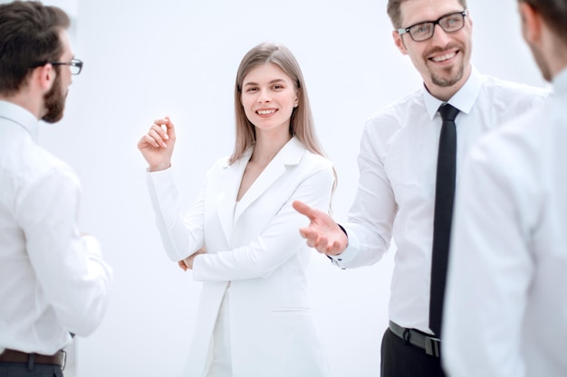 Employees of the company discussing a new commercial project