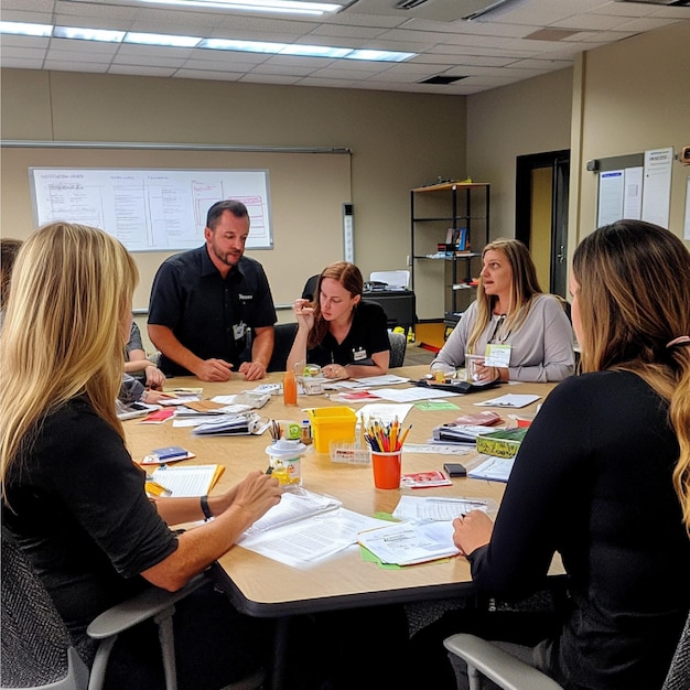 Employees participating in a handson training session with a facilitator