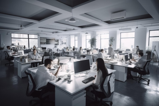 Employees Working in a Busy Clean Modern Bright Business Office