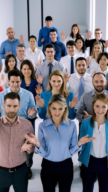 Photo employees working together front view