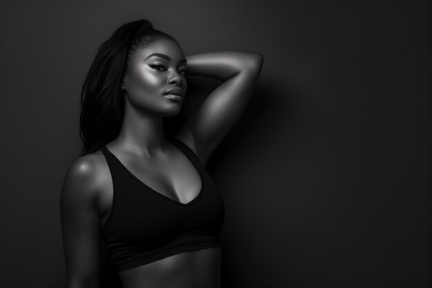 Photo empowered black model promoting feminine wellness and selfcare in dramatic studio setting