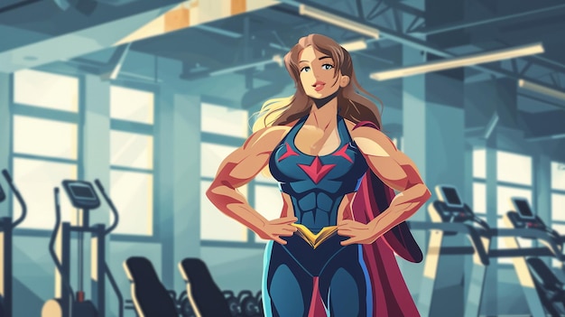 Empowered Superhero Woman in Gym Strength Fitness and Determination