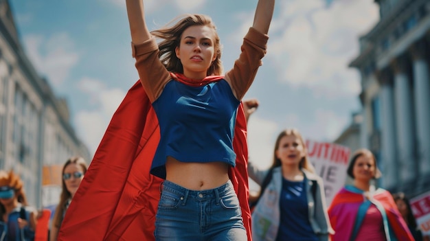 Empowered Young Woman Leading Protest for Change