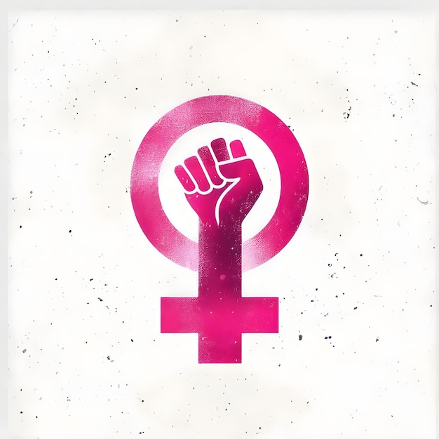 Photo empowering feminist symbol with a clenched fist rising from a female sign representing strength