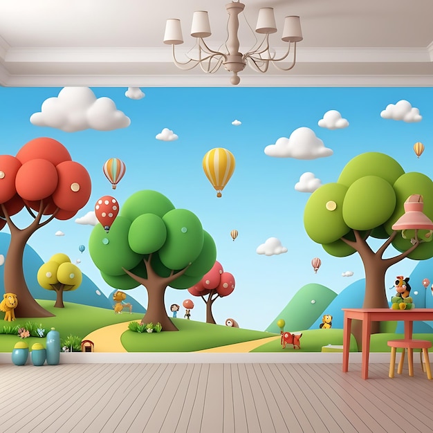 Empty 3D cartoon background wallpaper for kids and animation