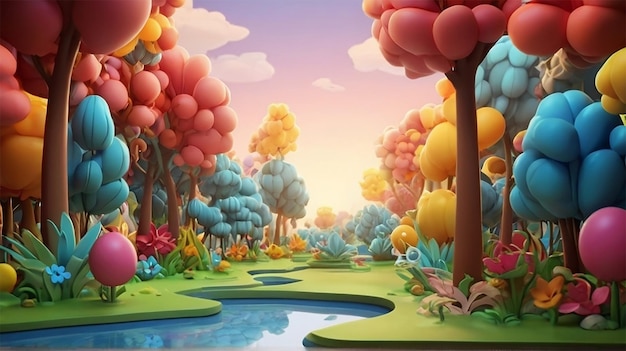 Empty 3D cartoon background wallpaper for kids and animation