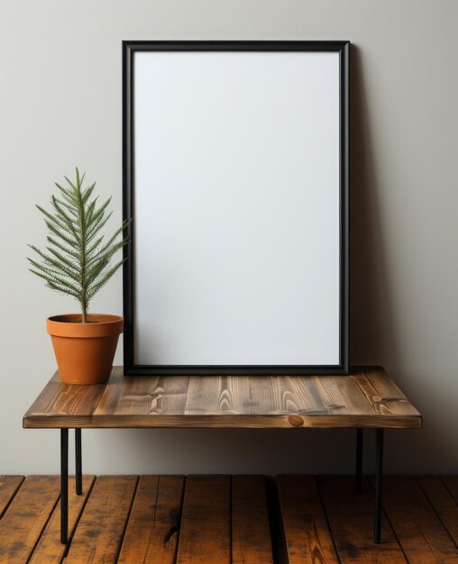 An empty 7 by 9 photo frame on a clean wall