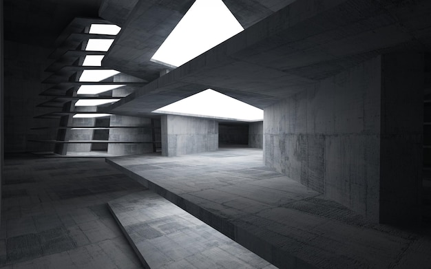 Empty abstract concrete room interior. 3D illustration. 3D rendering