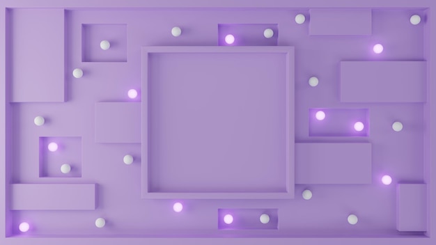 Empty abstract frame with glowing geometry object 3D render illustration