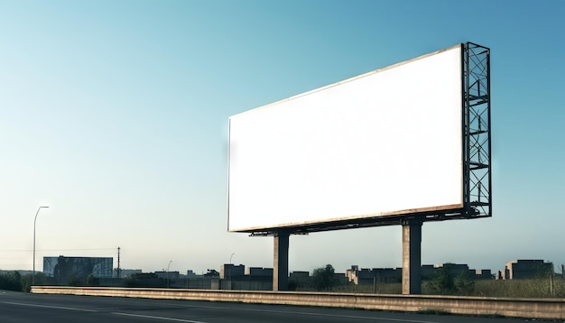 Empty advertising billboard on the highway with blue sky advertising concept mockup Generative ai