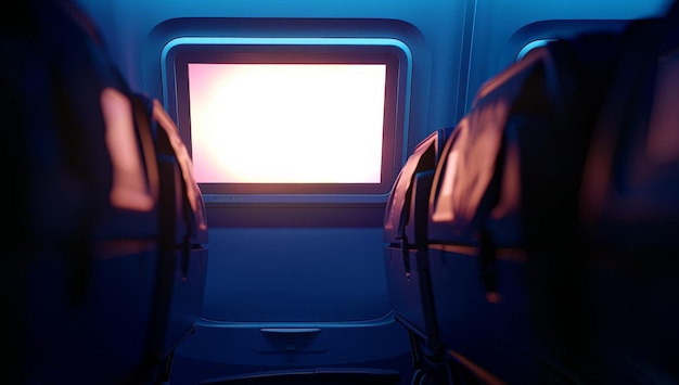 Empty Airplane Seats with a Blank Screen in Front