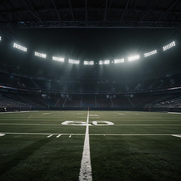 Empty American football field in arena