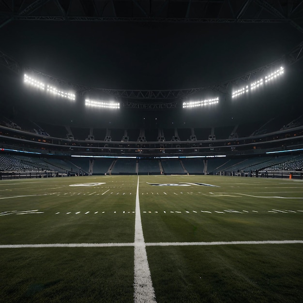 Empty American football field in arena