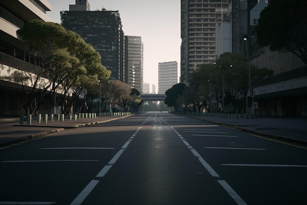 Empty asphalt road towards modern city