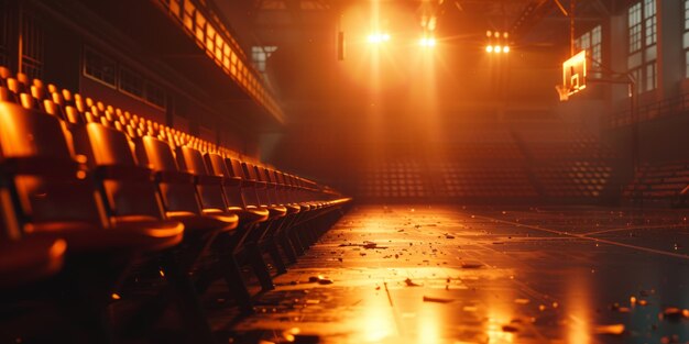 Photo an empty auditorium with a stage and lights on the ceiling