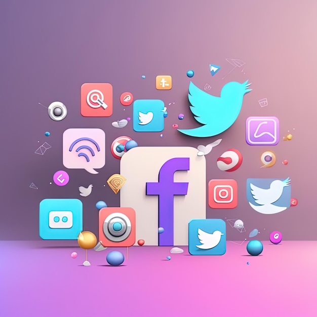 Empty background surrounded with social media icon for product design 3d render illustration