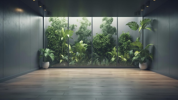 Empty background with wall and tropical leaves Illustration AI Generative