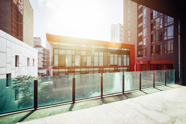 Empty balcony with modern building