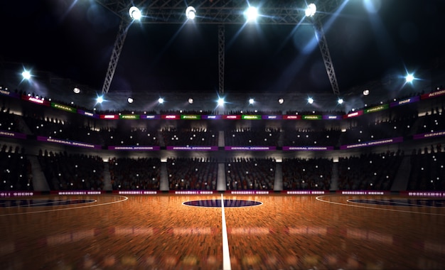 empty basketball court 3d render