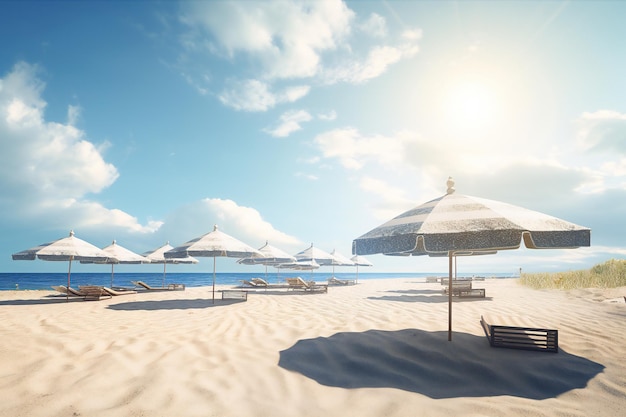 An empty beach full of umbrellas nature sea ocean