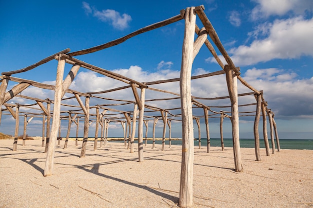 Empty beach and sea in early spring on a sunny day