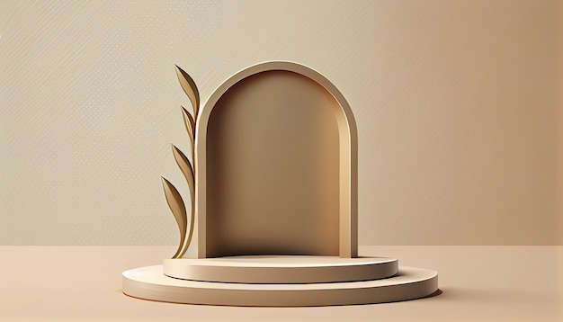 Empty beige and gold 3d cylinder podium vacant pedestal modern stage showcase Minimal abstract