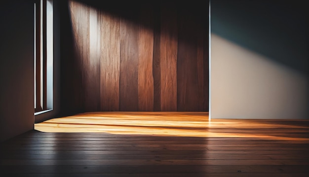 Empty beige room corner with sunlight and window shadow Realistic illustration of new studio apartment interior