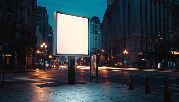 Empty Billboard on City Street at Night