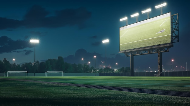 Photo empty billboard space near football field at night