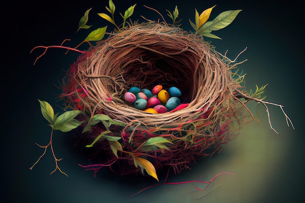 Empty bird nest mix color realistic Generative Ai